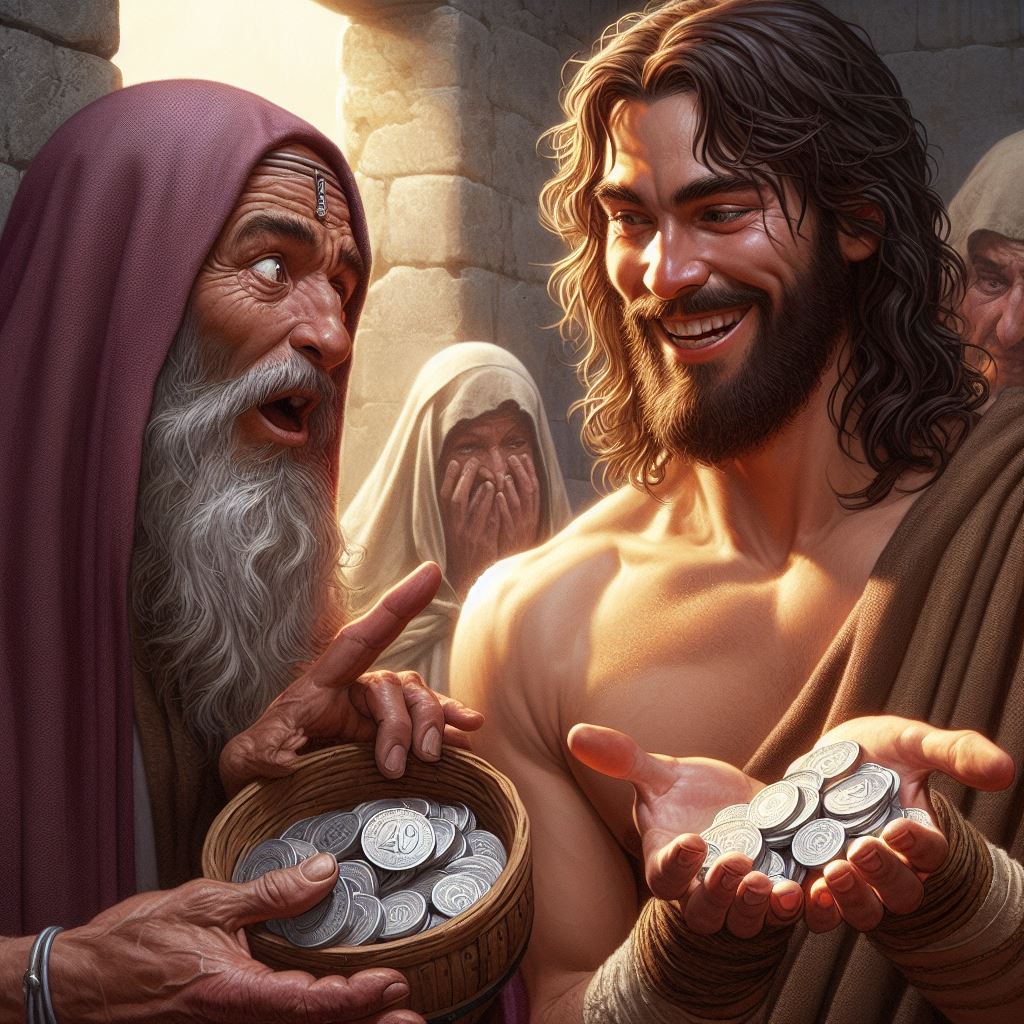 Judas Iscariote vendiendo a Jesús por 30 monedas de plata